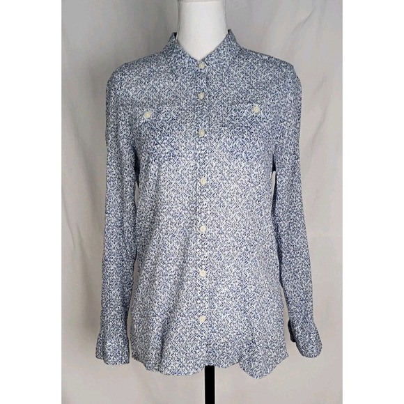 Eddie Bauer Tops - Eddie Bauer Women's Shirt Sz M Classic Fit Blue White Print Roll-Tap
